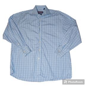 Vineyard Vines 100's 2 Ply Men's 16 R Large Dress Shirt Blue‎ White Longsleeve